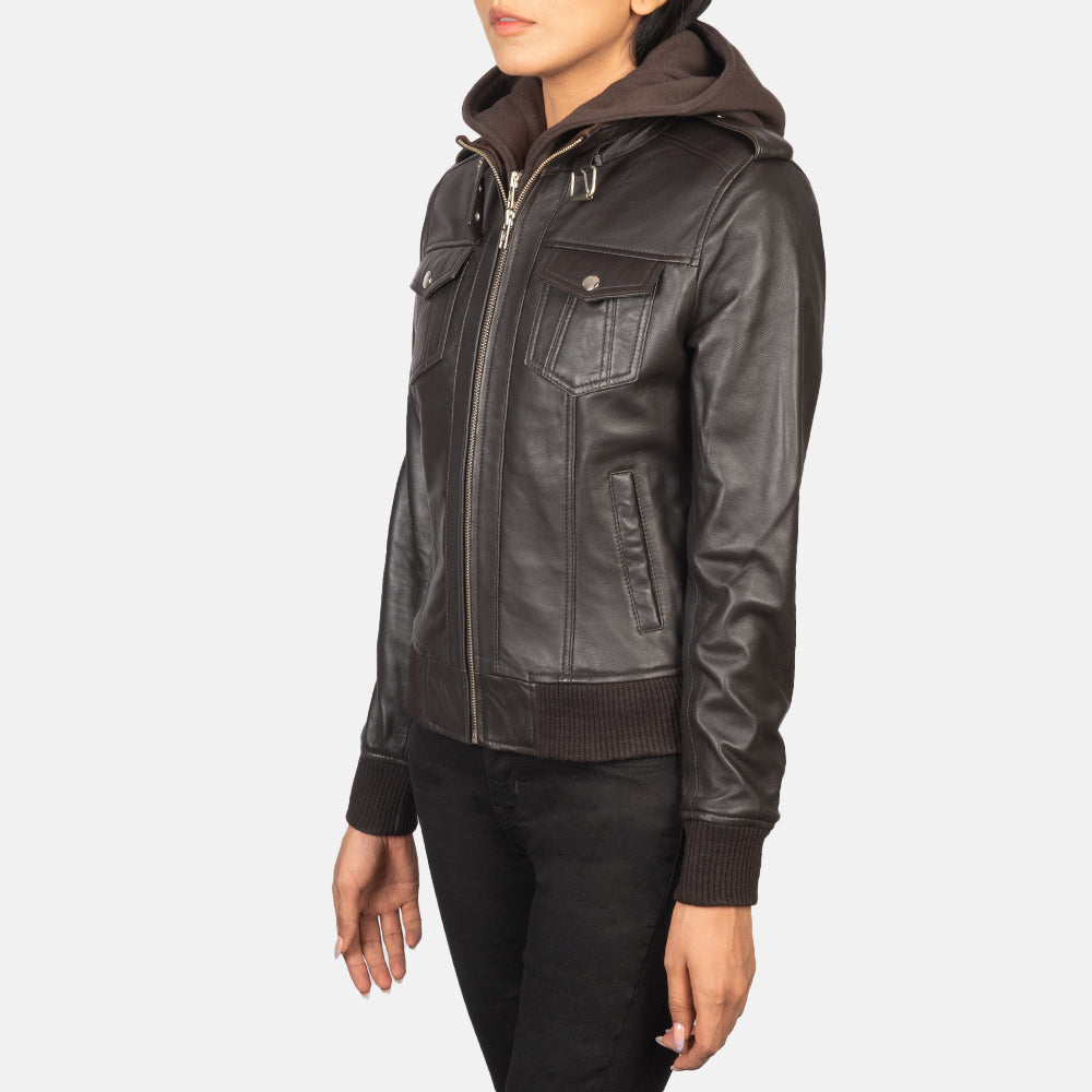 
Brown Sheepskin Leather Bomber Jacket - Vue arrière montrant la carrure ajustée et l'ourlet net