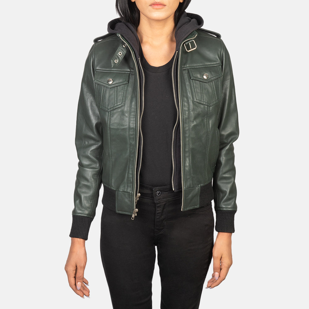 
Roslyn Hooded Blouson Bombardier en Cuir pour Femme – alternate product view 1