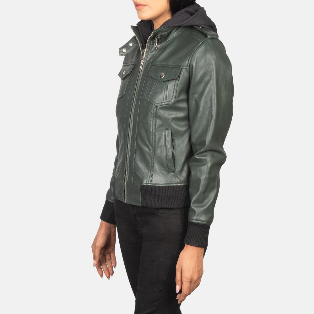 
Roslyn Hooded Blouson Bombardier en Cuir pour Femme – alternate product view 2