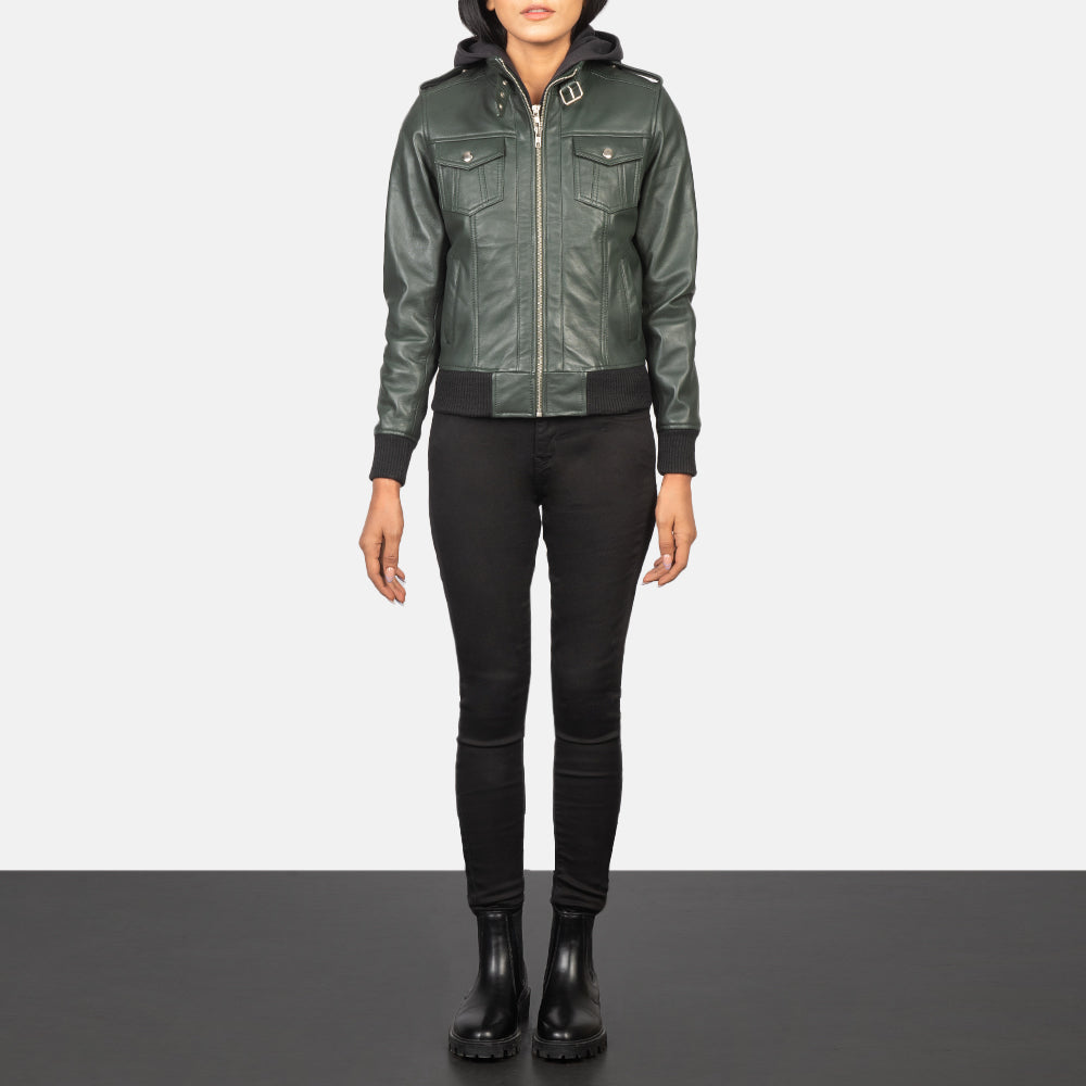 
Roslyn Hooded Blouson Bombardier en Cuir pour Femme – alternate product view 3