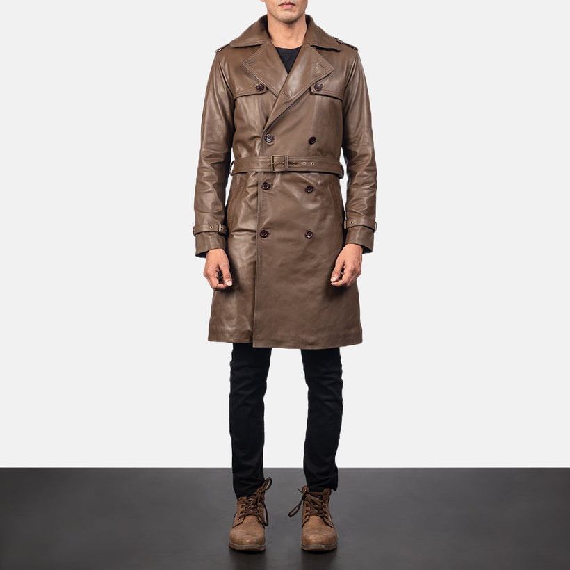 Royson Marron Leather Duster Manteau en Cuir pour Homme