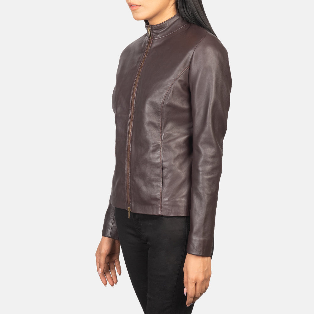 Maroon Sheepskin Leather Biker Jacket - Vue de dos avec coupe ajustée aux épaules &amp; ourlet soigné