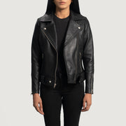 Zipper &amp; Hem Craftsmanship Construction Detail on Women's Rumy Maroon Leather Biker Jacket