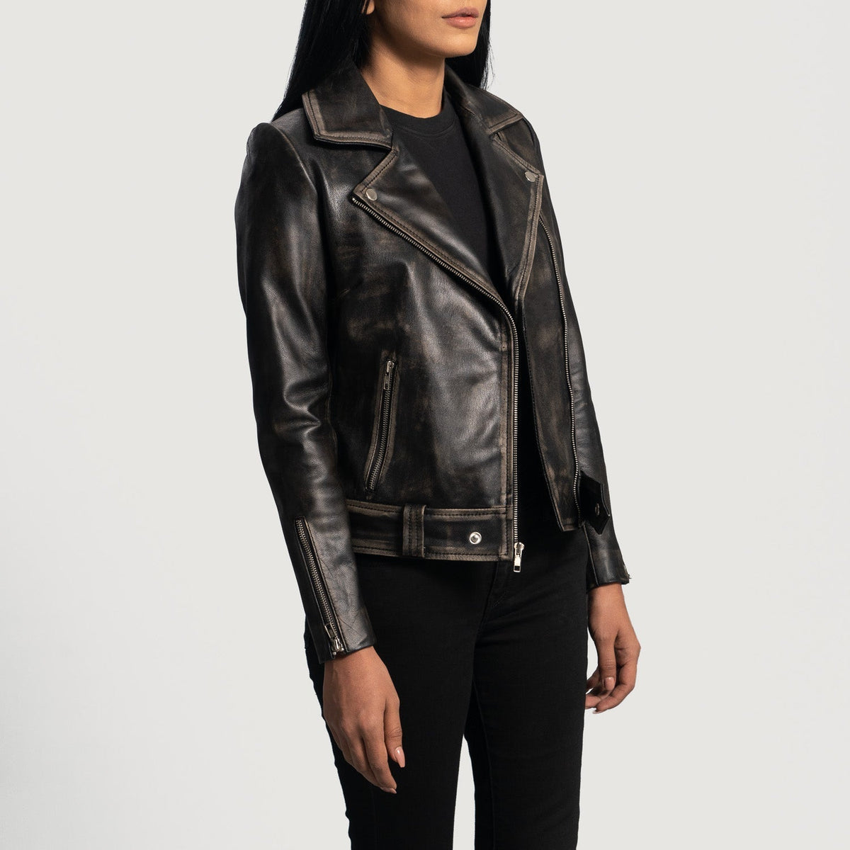 Rumy Bordeaux Veste Motard en Cuir pour Femme – Vue produit alternative 2