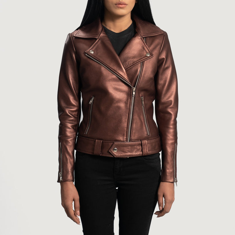 Rumy Bordeaux Veste Motard en Cuir pour Femme