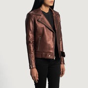 Maroon Sheepskin Leather Biker Jacket - Vue de dos avec coupe ajustée aux épaules &amp; ourlet soigné