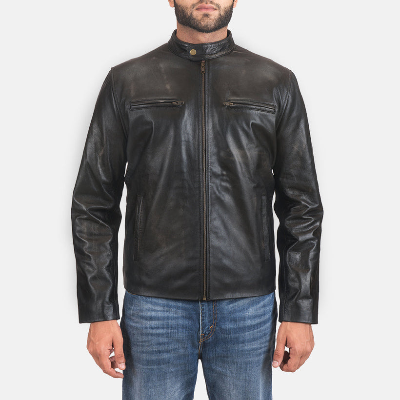 Rustic Veste Motard en Cuir pour Homme
