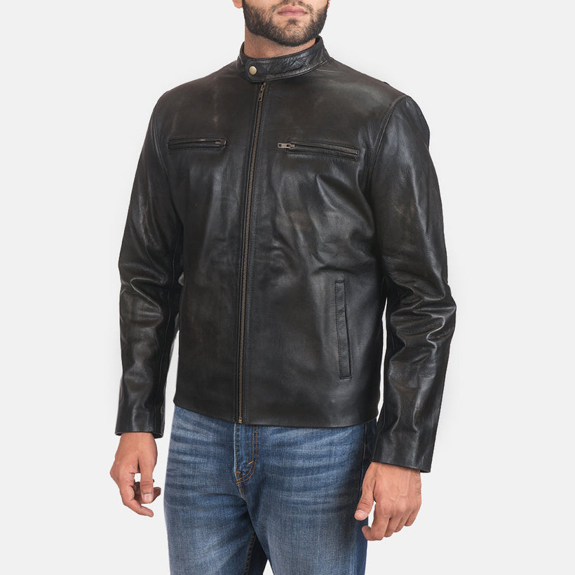 Rustic Veste Motard en Cuir pour Homme