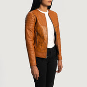 Tan Brown Sheepskin Dip &amp;Amp; Dye Biker Jacket - Vue de dos avec coupe ajustée aux épaules &amp; ourlet soigné
