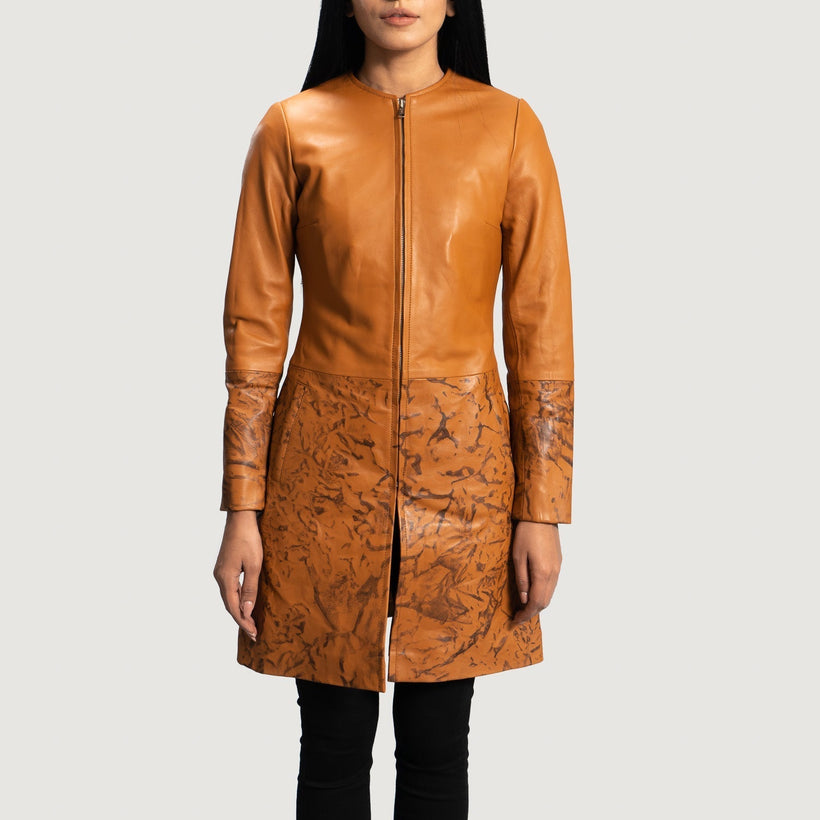Sandy Camel Dye Manteau en Cuir pour Femme