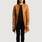 Women's Sandy Camel Dye Manteau en Cuir pour Femme - Vue de profil avec coupe de manche ergonomique
