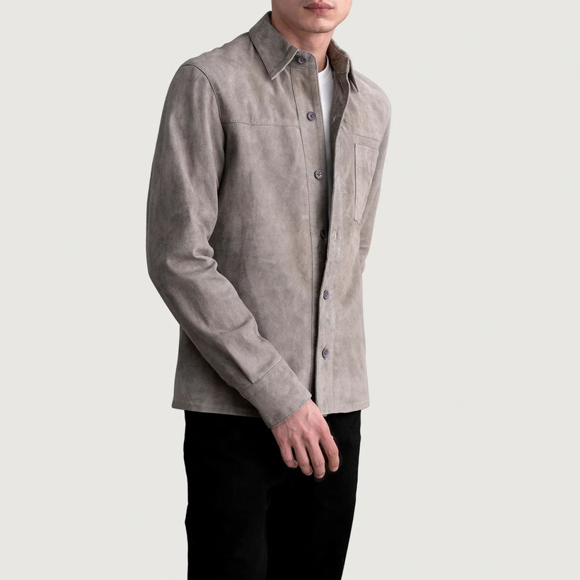 Scout Gris Suede Leather Shirt pour Homme