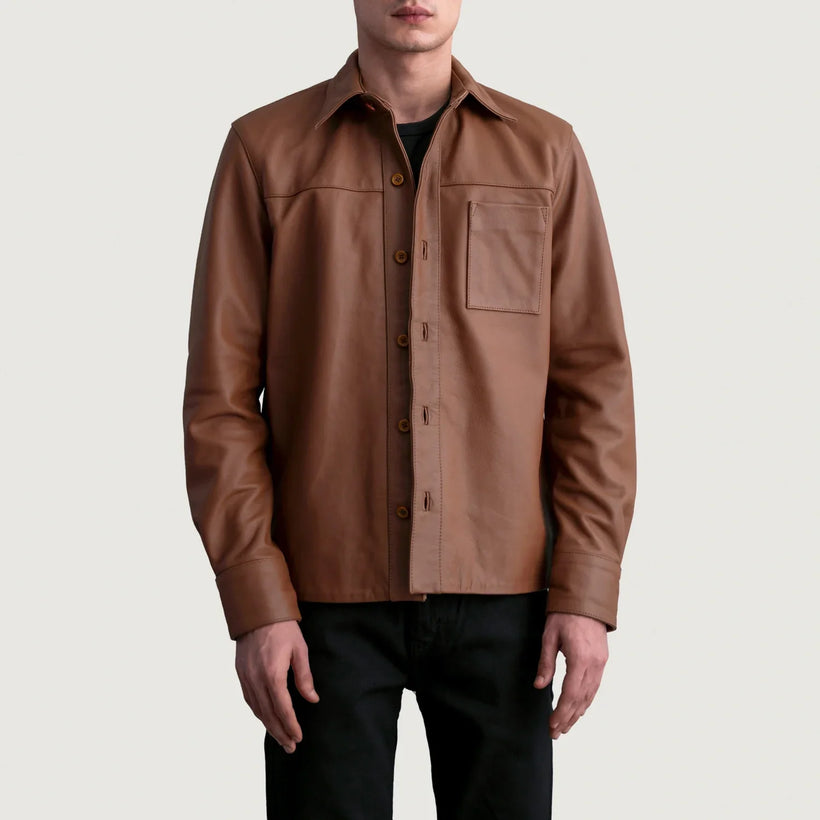 Scout Matte Marron Leather Shirt pour Homme