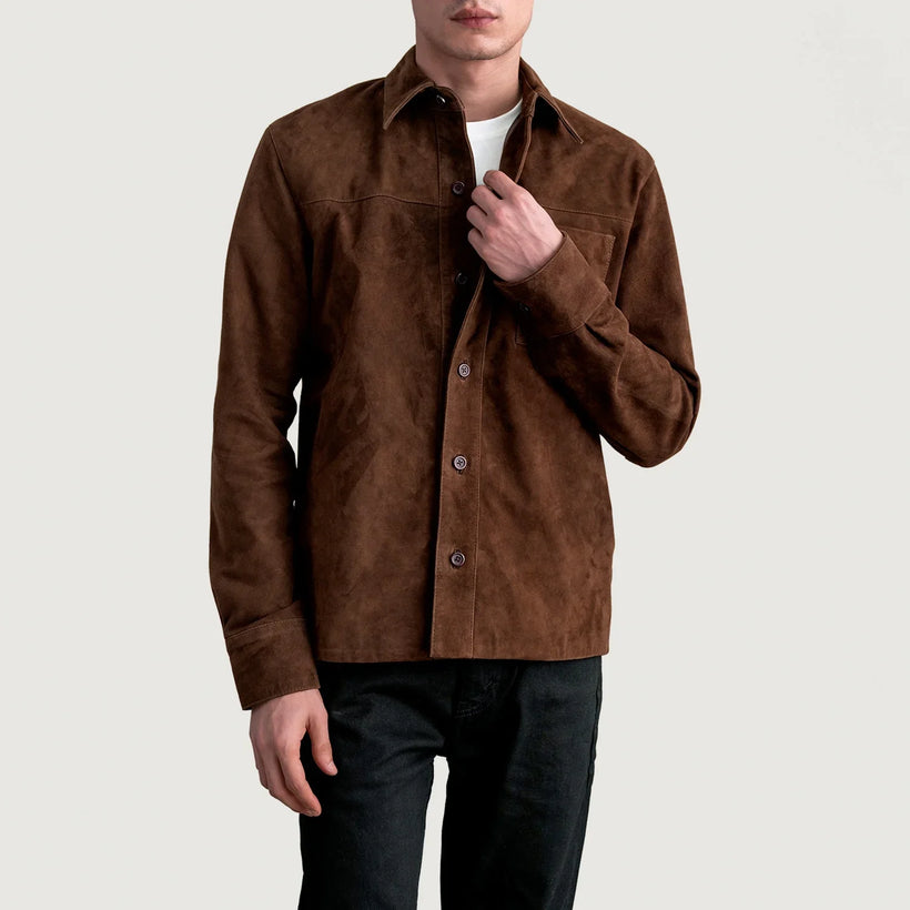Scout Mocha Suede Leather Shirt pour Homme