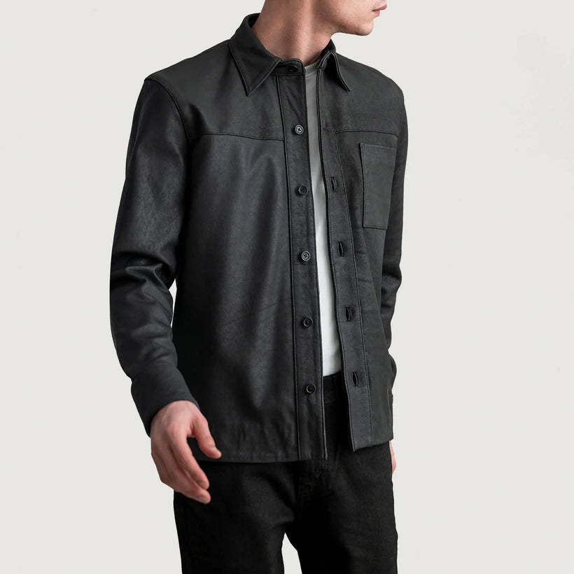 Scout Tumbled Noir Leather Shirt pour Homme