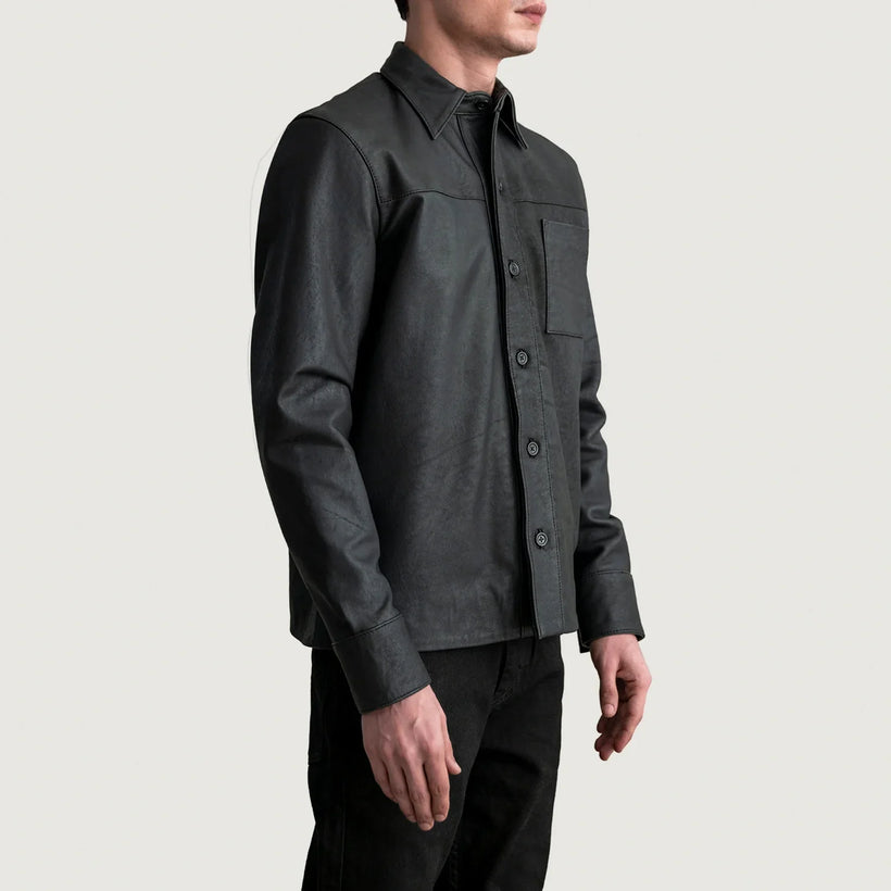 Scout Tumbled Noir Leather Shirt pour Homme