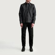 
Vue détaillée of Shirt & Buttons Hardware on Scout Tumbled Noir Leather Shirt pour Homme