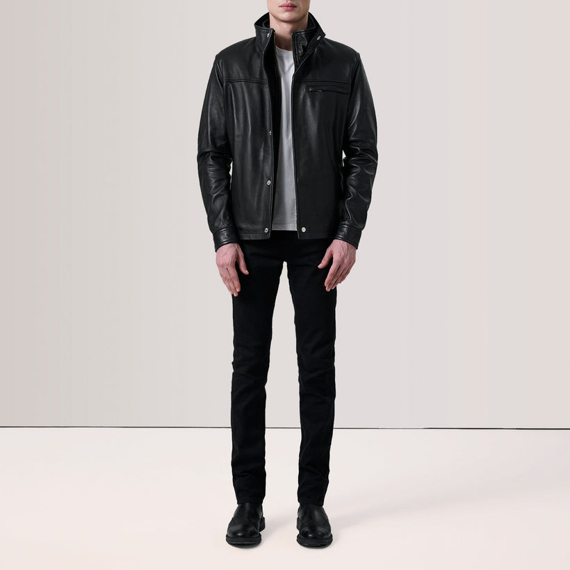 Sean Noir Leather Classic Veste en Cuir pour Homme