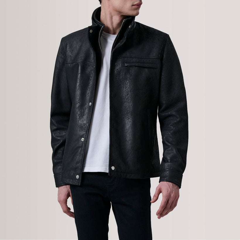 Sean Noir Snuffed Classic Veste en Cuir pour Homme