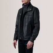 Sean Noir Snuffed Classic Veste en Cuir pour Homme For Men - Vue de profil avec coupe de manche ergonomique