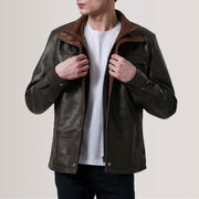 
Sean Marron Leather Classic Veste en Cuir pour Homme For Men in Brown Sheepskin Leather - Vue de face & silhouette ajustée | Acheter en ligne
