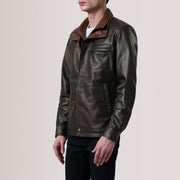 
Sean Marron Leather Classic Veste en Cuir pour Homme For Men - Vue de profil mettant en valeur la coupe de manche ergonomique