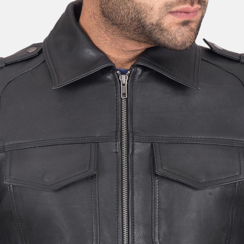 Sergeant Noir Veste en Cuir pour Homme