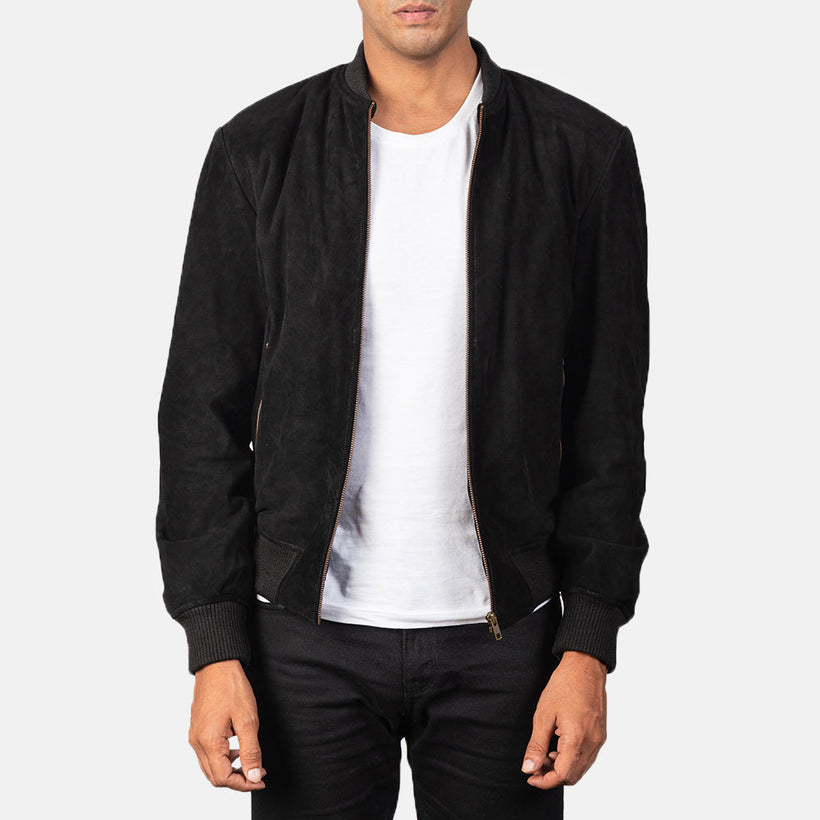 Shane Noir Suede Blouson Bombardier en Cuir pour Homme