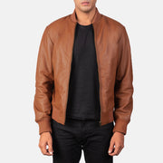 Men's Shane Marron Blouson Bomber en Cuir pour Homme in Brown Sheepskin Leather - Vue de face &amp; silhouette ajustée | Acheter en ligne