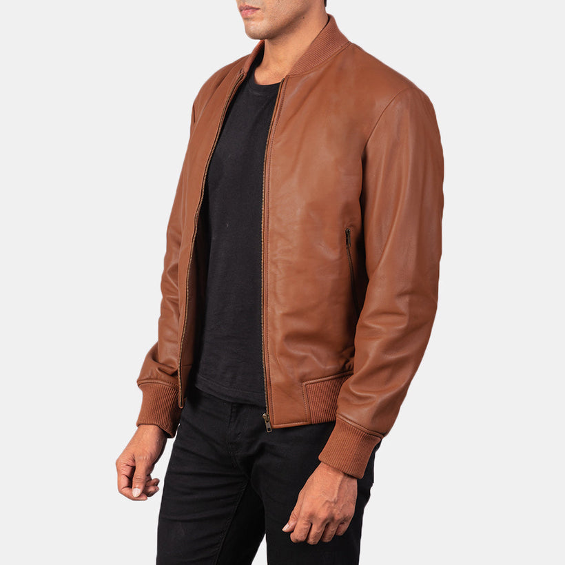 Shane Marron Blouson Bomber en Cuir pour Homme