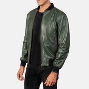 Green Sheepskin Leather Bomber Jacket - Vue de dos avec coupe ajustée aux épaules &amp; ourlet soigné