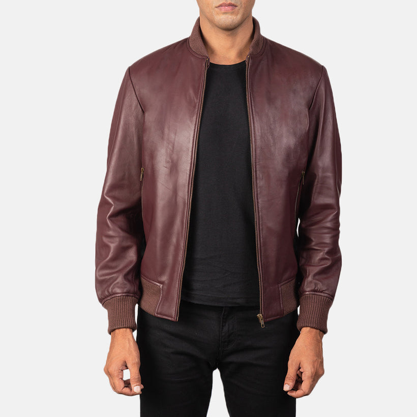 Shane Bordeaux Blouson Bombardier en Cuir pour Homme