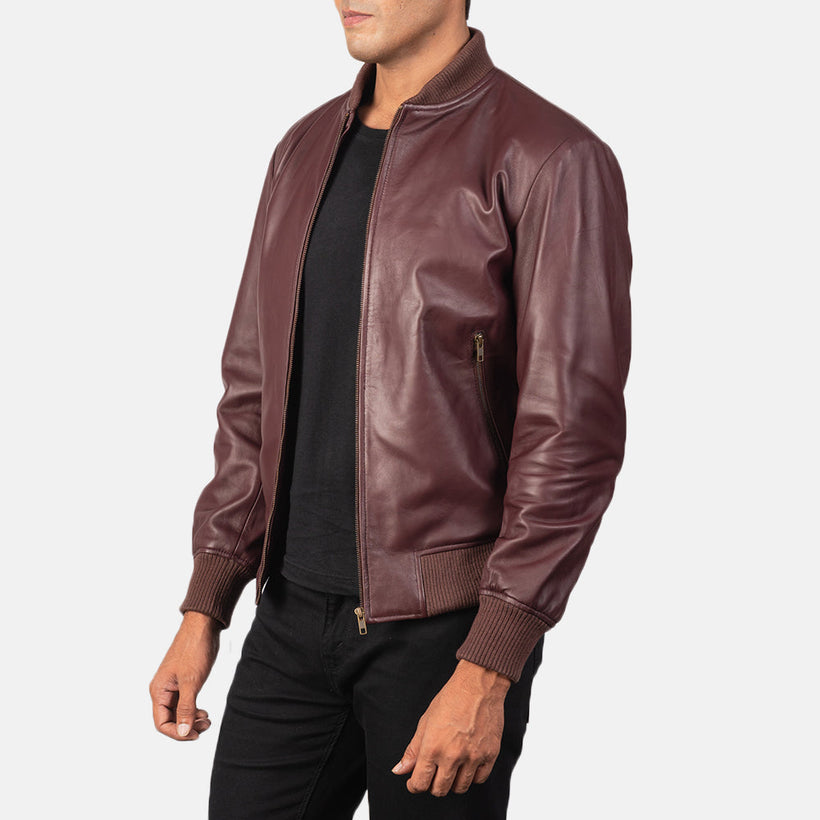 Shane Bordeaux Blouson Bombardier en Cuir pour Homme