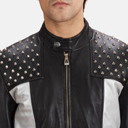 Vue détaillée of Band with snap button &amp; Zipper Hardware on Shapron Studded Veste Motard en Cuir pour Homme