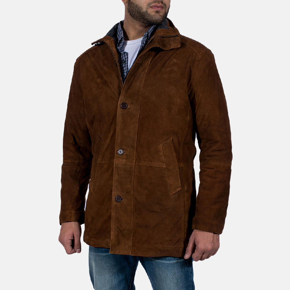 Men's Sheriff Marron Veste en Daim pour Homme - Vue de profil avec coupe de manche ergonomique