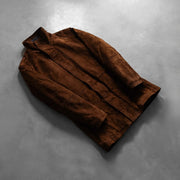 Open hem &amp; Hem Craftsmanship Construction Detail on Men's Sheriff Marron Veste en Daim pour Homme