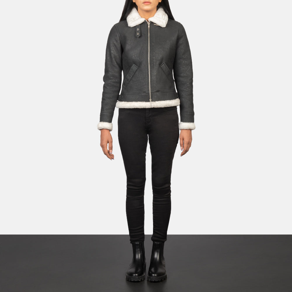 Sherilyn B-3 Noir Blouson Bomber en Cuir pour Femme – Vue produit alternative 3