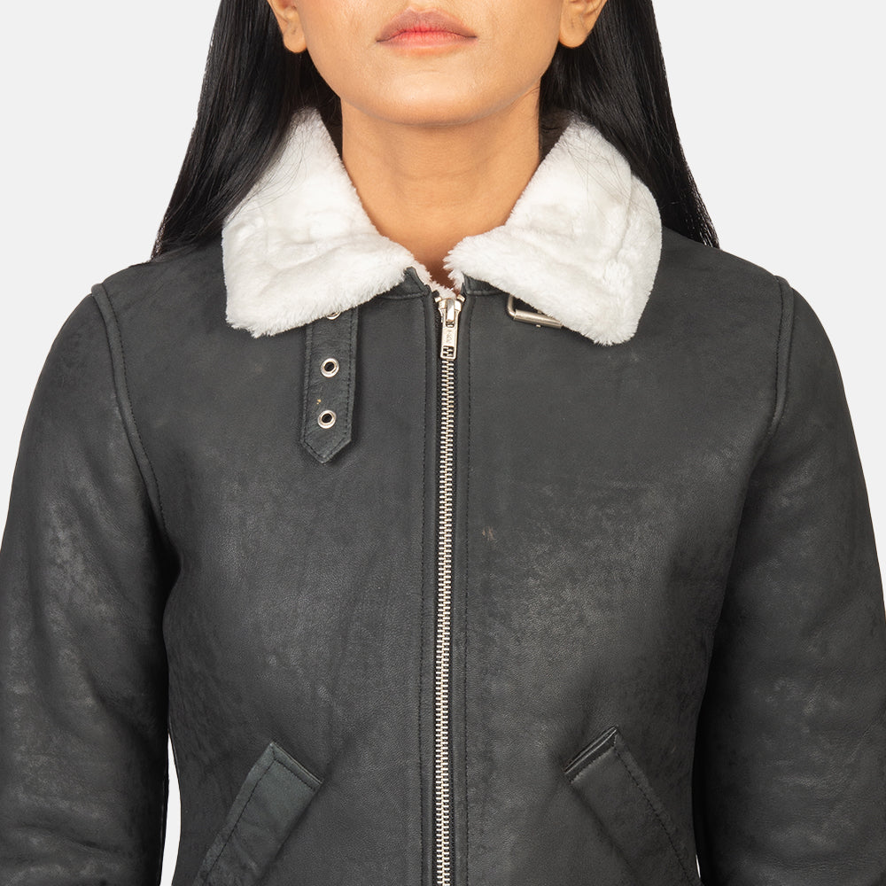 Sherilyn B-3 Noir Blouson Bomber en Cuir pour Femme – Vue produit alternative 6