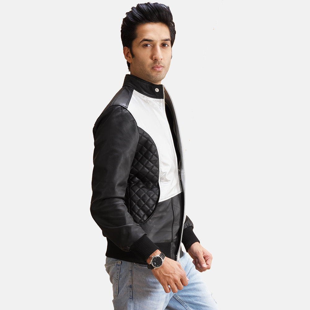 Black Sheepskin Leather Bomber Jacket - Vue de dos avec coupe ajustée aux épaules &amp; ourlet soigné