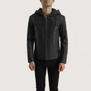 Black Goatskin Leather Hooded Jacket - Vue de dos avec coupe ajustée aux épaules &amp; ourlet soigné