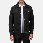 Men's Stallon Black Suede Jacket in Black Goatskin Suede - Vue de face &amp; silhouette ajustée | Acheter en ligne