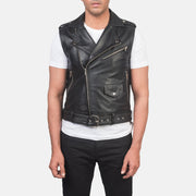 
Vue détaillée of Notch & Zipper Hardware on Sullivan Noir Leather Biker Vest pour Homme