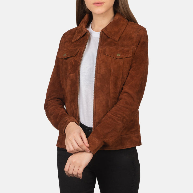 Suzy Trucker Marron Veste en Cuir pour Femme
