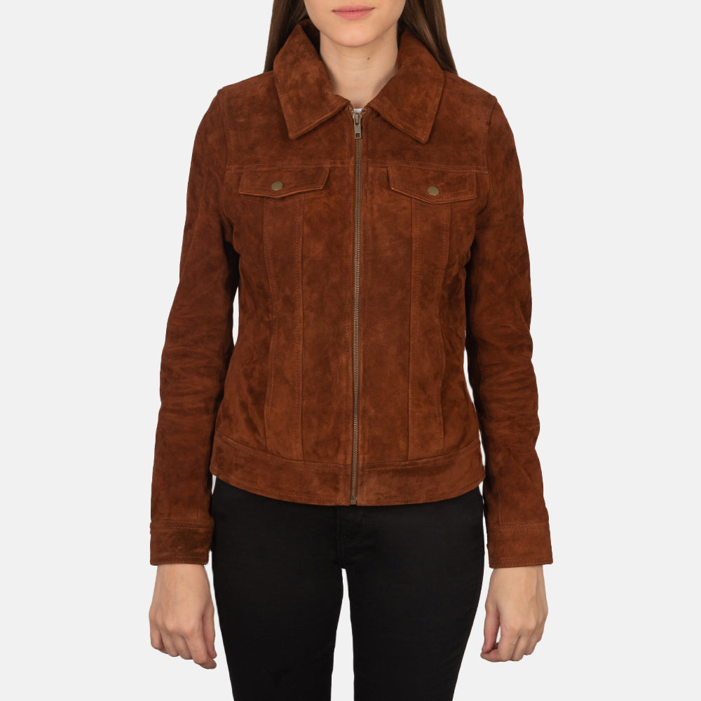 
Brown Goatskin suede Jacket - Vue arrière montrant la carrure ajustée et l'ourlet net