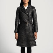 
Sweet Susan Noir Trench-coat en Cuir pour Femme in Black Sheepskin Leather - Vue de face & silhouette ajustée | Acheter en ligne
