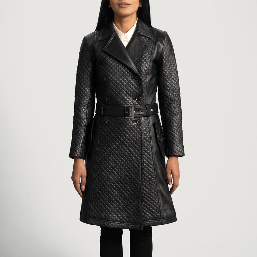 Sweet Susan Noir Trench-Manteau en Cuir en Cuir pour Femme