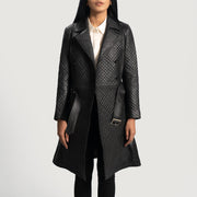 
Vue détaillée of Notch & Button & waist belt Hardware on Sweet Susan Noir Trench-coat en Cuir pour Femme