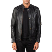 Men's Tea House Noir Veste Motard en Cuir pour Homme in Black Sheepskin Leather - Vue de face &amp; silhouette ajustée | Acheter en ligne