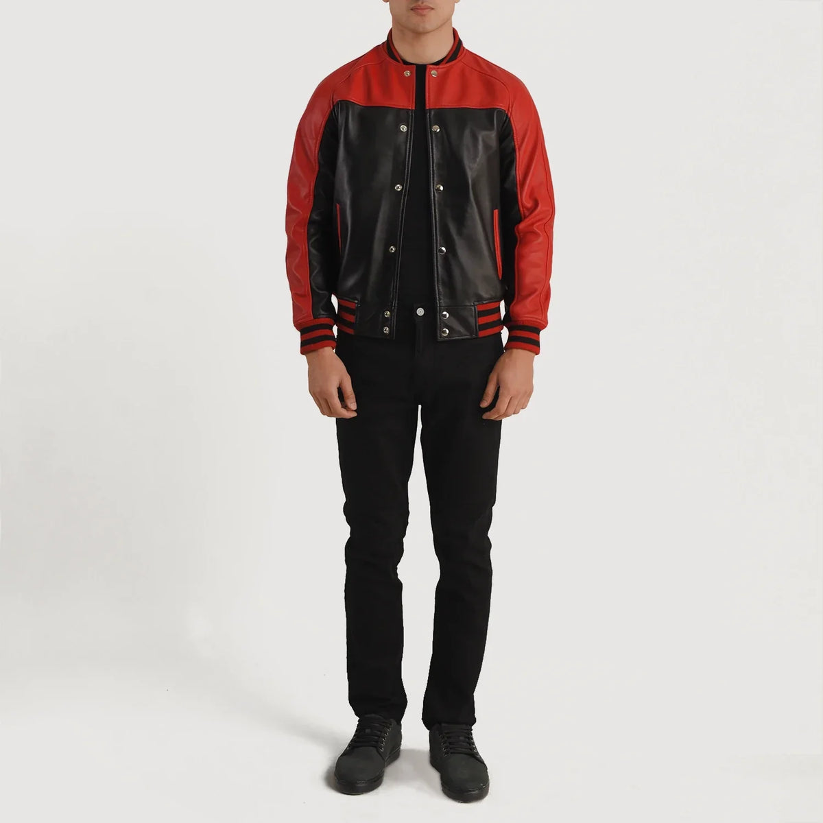 Terrance Noir Varsity Veste en Cuir pour Homme – Vue produit alternative 5
