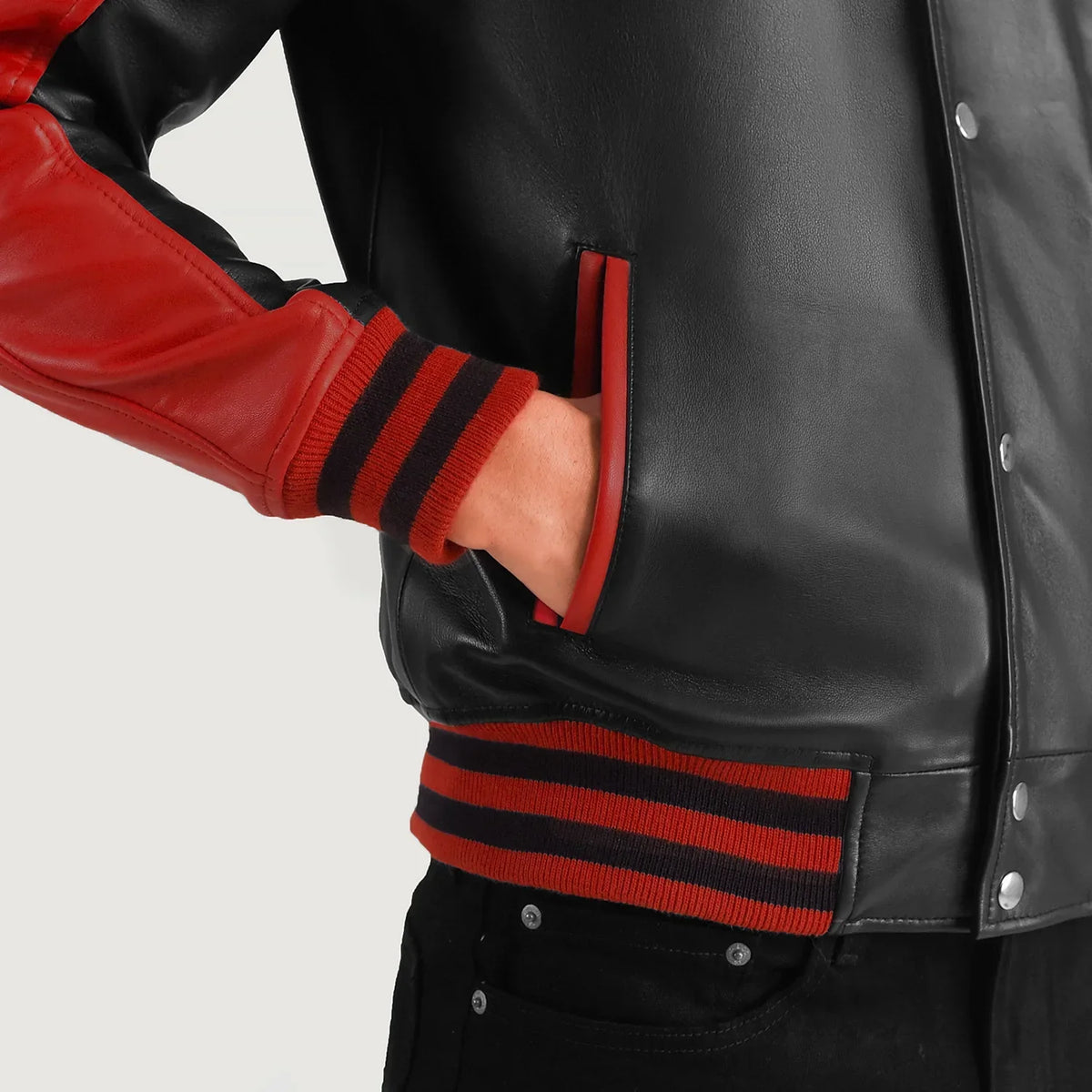 Terrance Noir Varsity Veste en Cuir pour Homme – Vue produit alternative 6